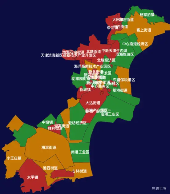 天津市滨海新区geoJson地图渲染效果
